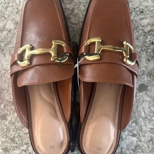 Time and Tru Tan Loafers with Gold Detail